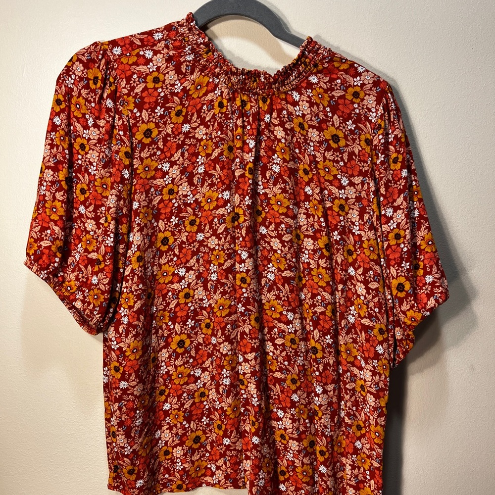 Knox Rose Orange Boxy Blouse with Mandarin Collar